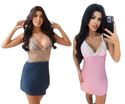 Imagem de Kit Com 3 Camisolas Pijama Feminino Com Renda E Alça Regulável MadameX