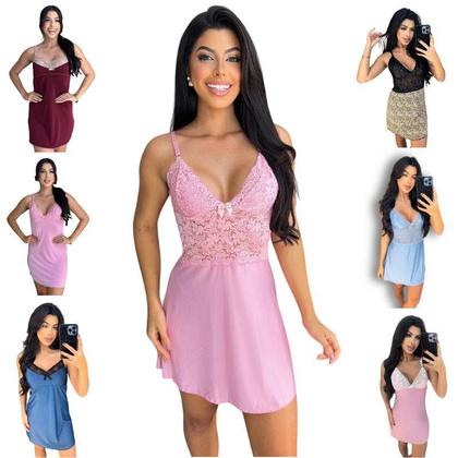 Imagem de Kit Com 3 Camisolas Pijama Feminino Com Renda E Alça Regulável MadameX