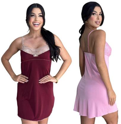 Imagem de Kit Com 3 Camisolas Pijama Feminino Com Renda E Alça Regulável MadameX