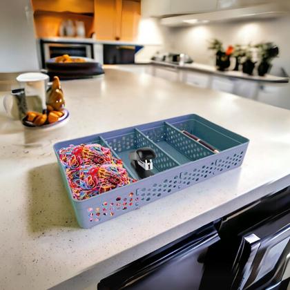 Imagem de Kit Com 3 Cestos Organizadores Prático Decorativo Vazado 3 Divisórias Multiuso