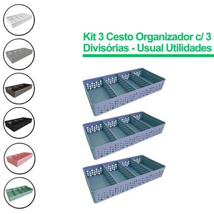 Imagem de Kit Com 3 Cestos Organizadores Prático Decorativo Vazado 3 Divisórias Multiuso