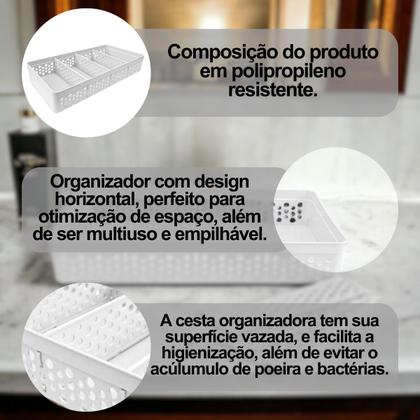 Imagem de Kit Com 3 Cestos Organizadores Prático Decorativo Vazado 3 Divisórias Multiuso