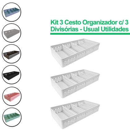 Imagem de Kit Com 3 Cestos Organizadores Prático Decorativo Vazado 3 Divisórias Multiuso