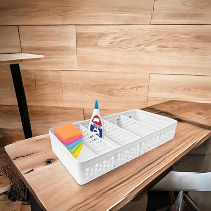 Imagem de Kit Com 3 Cestos Organizadores Prático Decorativo Vazado 3 Divisórias Multiuso