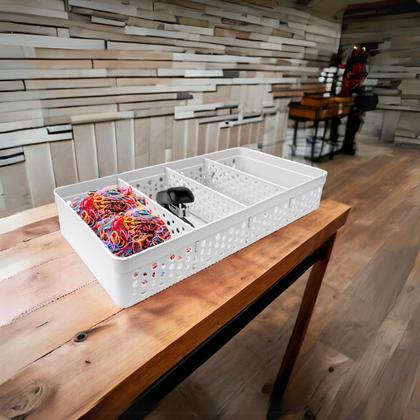 Imagem de Kit Com 3 Cestos Organizadores Prático Decorativo Vazado 3 Divisórias Multiuso