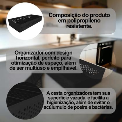 Imagem de Kit Com 3 Cestos Organizadores Prático Decorativo Vazado 3 Divisórias Multiuso