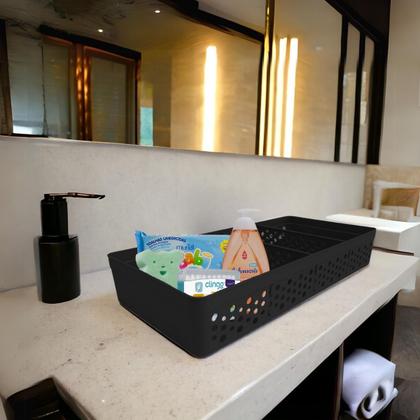 Imagem de Kit Com 3 Cestos Organizadores Prático Decorativo Vazado 3 Divisórias Multiuso