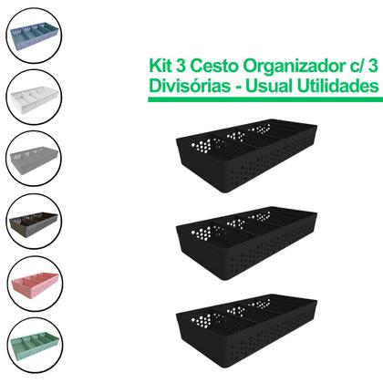 Imagem de Kit Com 3 Cestos Organizadores Prático Decorativo Vazado 3 Divisórias Multiuso
