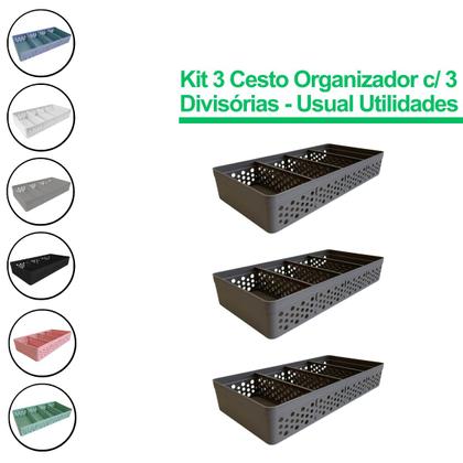 Imagem de Kit Com 3 Cestos Organizadores Prático Decorativo Vazado 3 Divisórias Multiuso