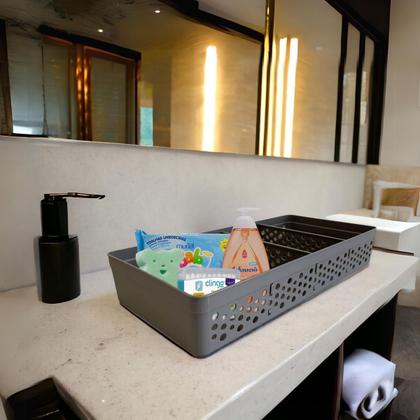 Imagem de Kit Com 3 Cestos Organizadores Prático Decorativo Vazado 3 Divisórias Multiuso