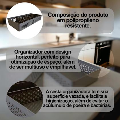 Imagem de Kit Com 3 Cestos Organizadores Prático Decorativo Vazado 3 Divisórias Multiuso