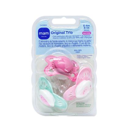 Imagem de Kit com 3 Chupetas Original Bico de Silicone 0m+ Rosa - MAM