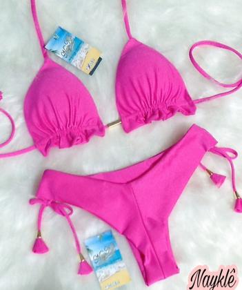 Imagem de Kit Com 3 Conj. Biquíni Cortininha C/ Calcinha Fio Duplo