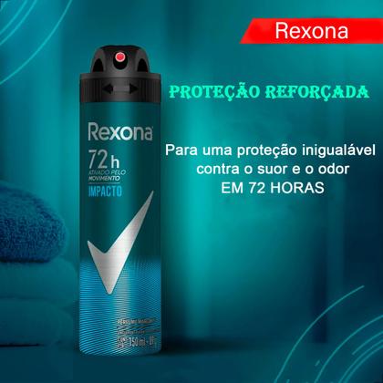 Imagem de Kit com 3 Desodorante Aerosol Spray Masculino Impacto Rexona Frescor Duradouro Proteção Contra Odores 72h 150ml