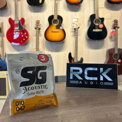 Imagem de Kit com 3 Encordoamentos para Violão SG Strings Aço 010 Bronze