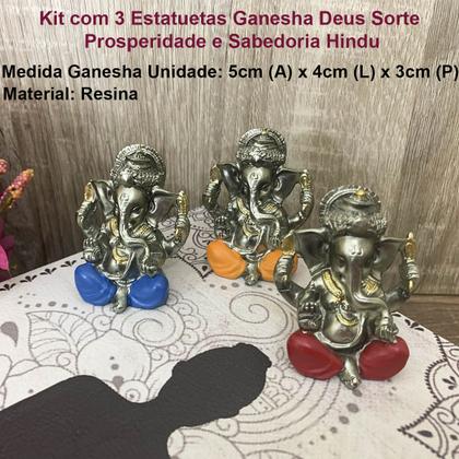 Imagem de Kit Com 3 Estátuas Ganesha Deus Sorte Prosperidade Sabedoria