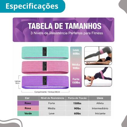 Imagem de Kit com 3 Faixas Elásticas para Treino Feminino