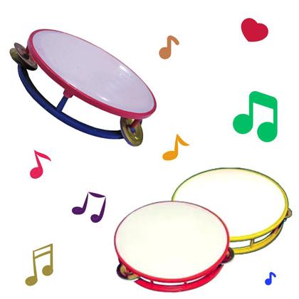 Imagem de Kit Com 3 Instrumentos Musicais Para Crianças Pandeiro Flauta e Tamborzinho Brinquedo Infantil Tambor Colorido