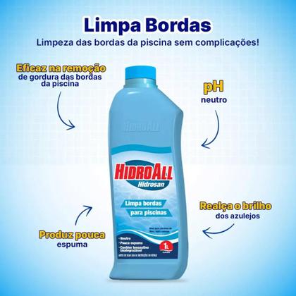 Imagem de Kit Com 3 Limpa Bordas Para Piscinas Hidrosan Hidroall 1 Litro
