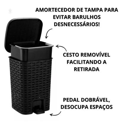 Imagem de Kit Com 3 Lixeiras Smart Cesto Interno Pedal Amortecedor 7L 15L 25L Cimento
