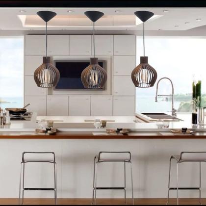 Imagem de Kit com 3 Lustres de Teto/Luminária de MDF PP para todos os ambientes