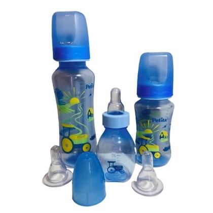 Imagem de Kit Com 3 Mamadeiras Bebê Com Bicos De Silicone Azul