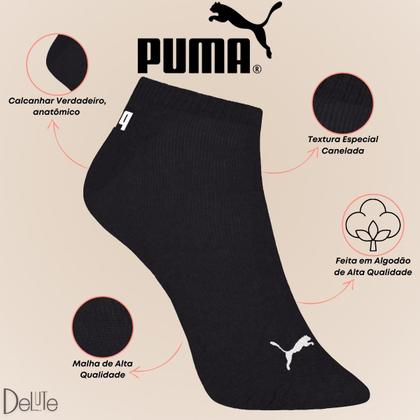 Imagem de Kit com 3 Meias Esportiva Puma Cano Baixo Lisa Modelo Sapatilha Sport Calcanhar Verdadeiro Adulto