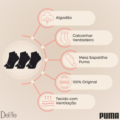 Imagem de Kit com 3 Meias Esportiva Puma Cano Baixo Lisa Modelo Sapatilha Sport Calcanhar Verdadeiro Adulto
