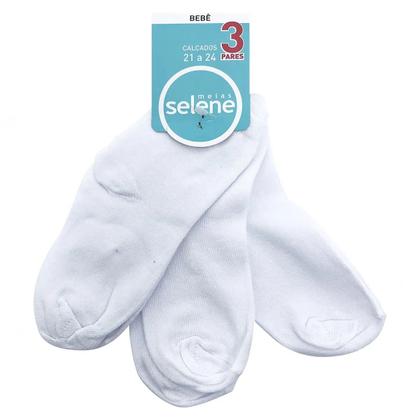 Imagem de Kit Com 3 Meias Para Bebê Selene Macia E Confortável Lisa Em Algodão Elastano 1355 001 997 Branco