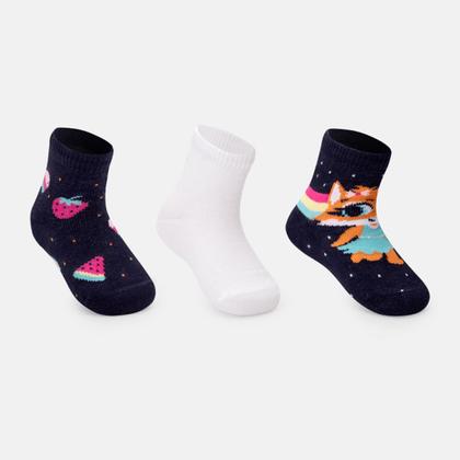 Imagem de Kit com 3 Meias Soquete Bebê Menina Raposa Puket