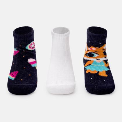 Imagem de Kit com 3 Meias Soquete Bebê Menina Raposa Puket