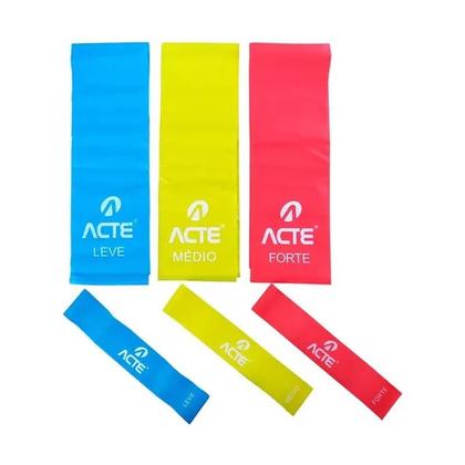 Imagem de Kit com 3 Mini Band + 3 Faixas Elásticas Leve Médio e Forte