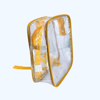 Imagem de KIT COM 3 MINI mochila AMARELA infantil transparente cristal escola viagem lancheira piscina brinquedo