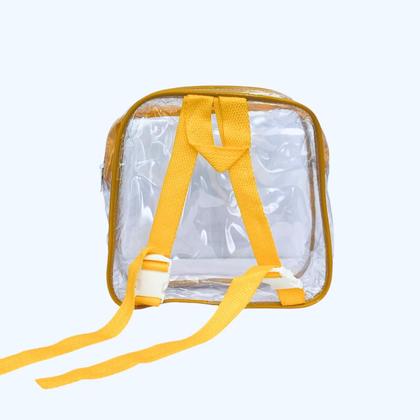 Imagem de KIT COM 3 MINI mochila AMARELA infantil transparente cristal escola viagem lancheira piscina brinquedo