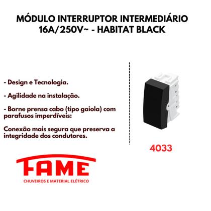 Imagem de Kit Com 3 Módulos Interruptores Fame Intermediário Preto Black 4033