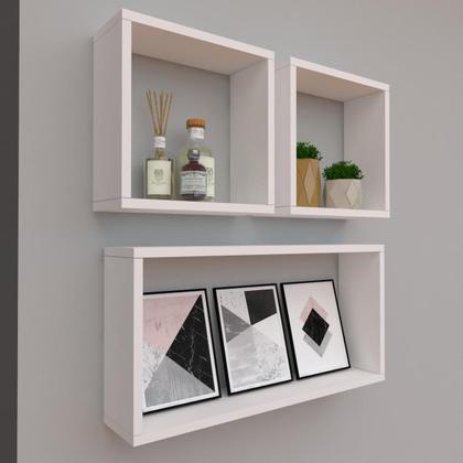 Imagem de Kit com 3 nichos decoração para Quarto Branco Retangular