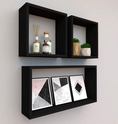 Imagem de Kit com 3 nichos decoração para Quarto Preto Retangular