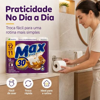 Imagem de Kit com 3 Papel Higiênico Folha Dupla Macio 30m Neutro Max Pure 12 Unidades Rolos