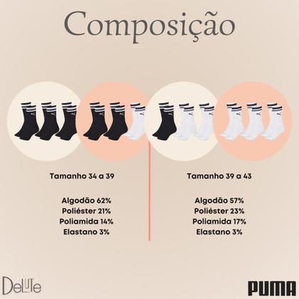 Imagem de Kit com 3 Pares de Meias Esportiva Listrada Modelo Cano Longo Puma Sport Calcanhar Verdadeiro Básic