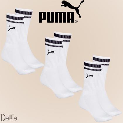 Imagem de Kit com 3 Pares de Meias Esportiva Listrada Modelo Cano Longo Puma Sport Calcanhar Verdadeiro Básic