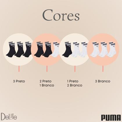 Imagem de Kit com 3 Pares de Meias Esportiva Listrada Modelo Cano Longo Puma Sport Calcanhar Verdadeiro Básic