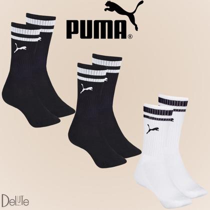 Imagem de Kit com 3 Pares de Meias Esportiva Listrada Modelo Cano Longo Puma Sport Calcanhar Verdadeiro Básic