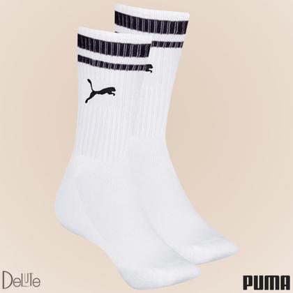 Imagem de Kit com 3 Pares de Meias Esportiva Listrada Modelo Cano Longo Puma Sport Calcanhar Verdadeiro Básic