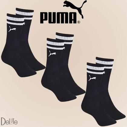 Imagem de Kit com 3 Pares de Meias Esportiva Listrada Modelo Cano Longo Puma Sport Calcanhar Verdadeiro Básic