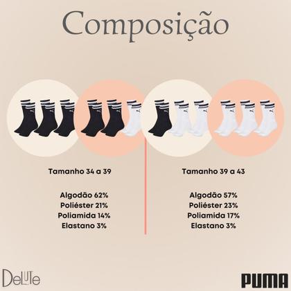 Imagem de Kit com 3 Pares de Meias Esportiva Listrada Modelo Cano Longo Puma Sport Calcanhar Verdadeiro Básic