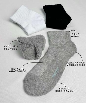 Imagem de Kit com 3 Pares Meias Cano Médio Algodão Preto