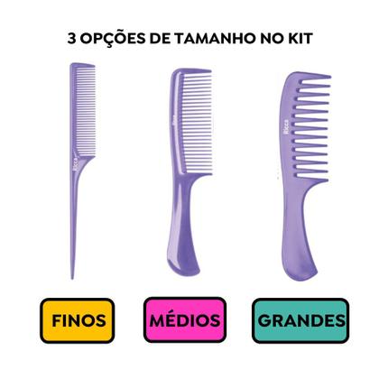 Imagem de Kit com 3 Pentes Básicos Pentear Desembaraçar Ricca