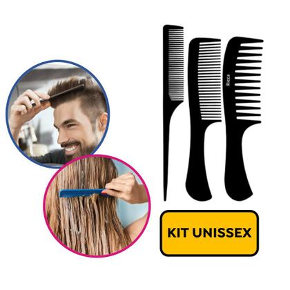 Imagem de Kit com 3 Pentes Básicos Pentear Desembaraçar Ricca