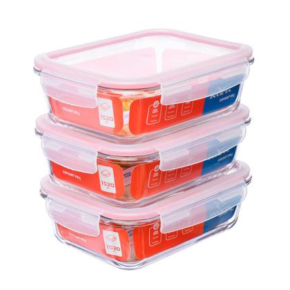 Imagem de Kit com 3 Potes de Vidro Herméticos Retangulares 1,5L Invicta