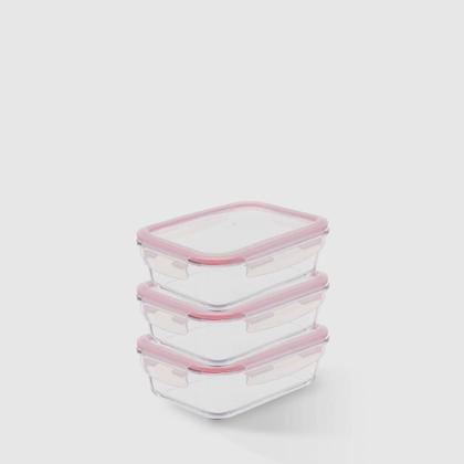 Imagem de Kit com 3 Potes de Vidro Herméticos Retangulares 1,5L Invicta